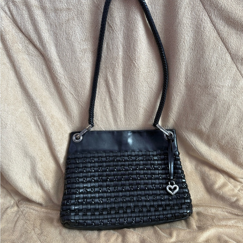 Brighton Chic Black Woven Shoulder Bag with Heart Charm